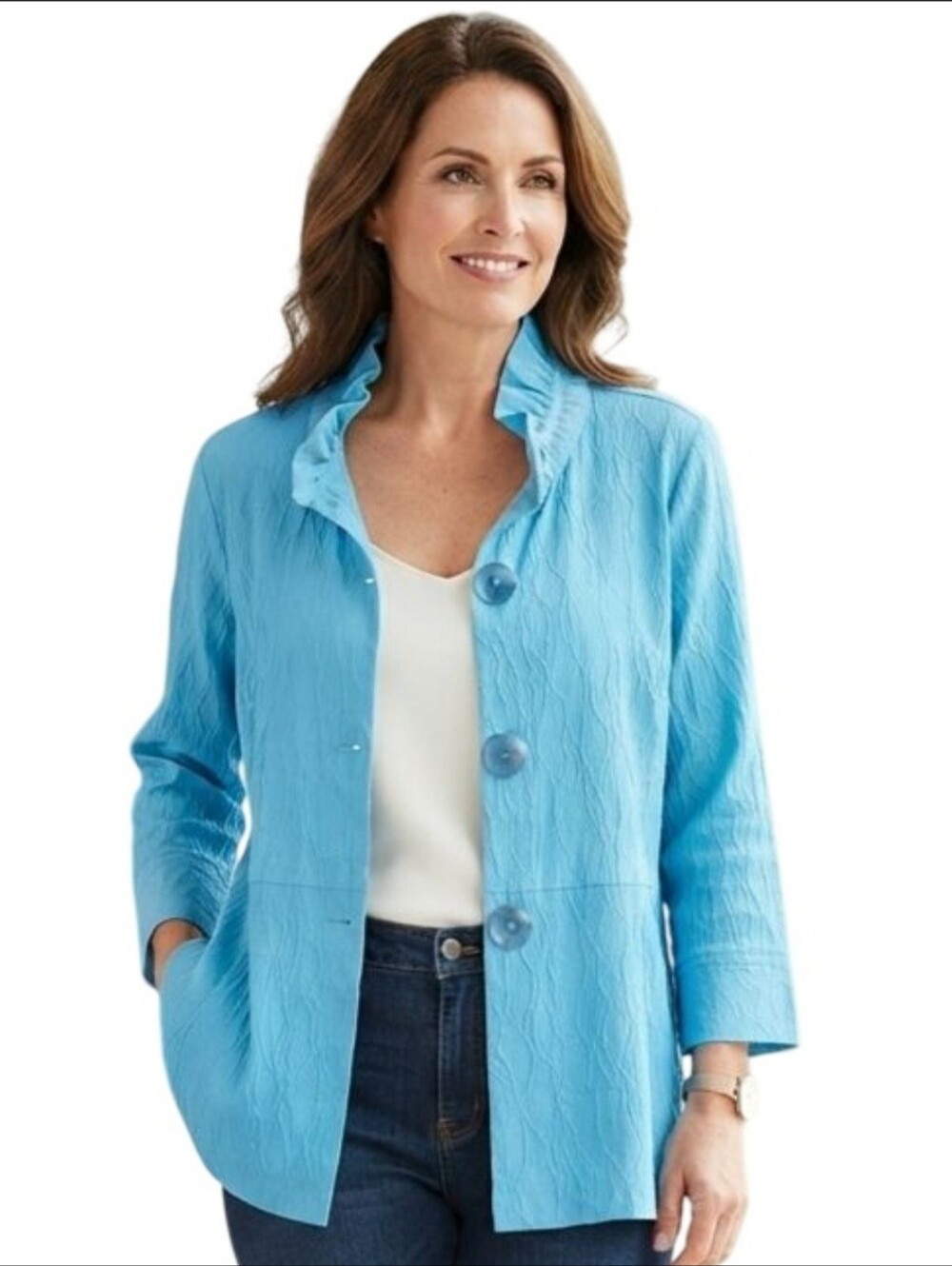 Habitat Clothes To Live In NWT Crinkle Crepe Ruche Collar Swing Jacket Size XL